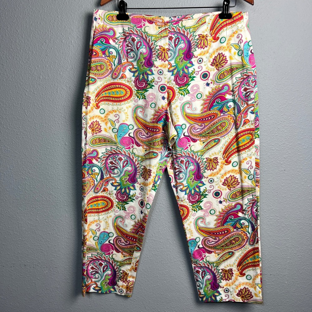 Sharon Young Y2K Boho Paisley Print Crop Pants Colorful Bohemian Casual Size 10